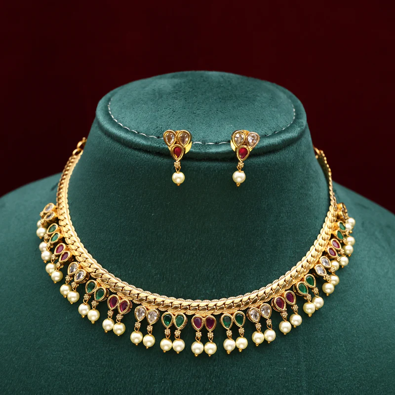 Gold Tone AD Thilak Drops Necklace set